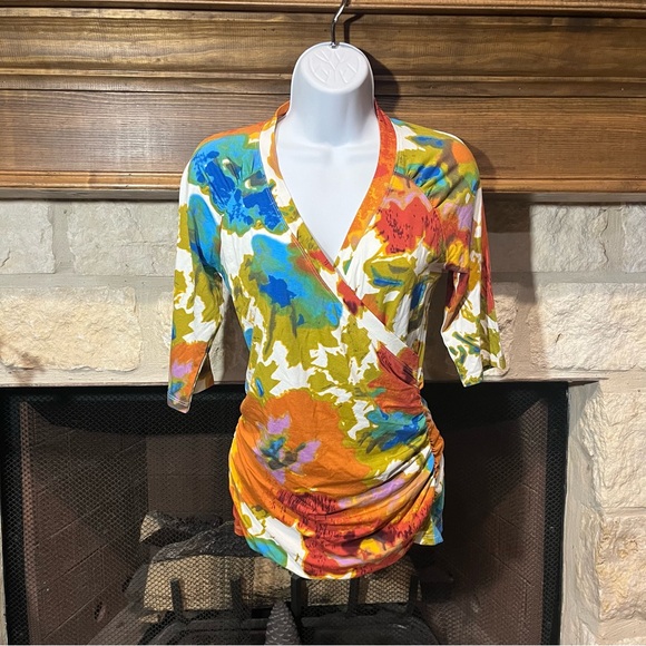 Cabi Style 309 multi color print Faux wrap Blouse - Picture 8 of 10